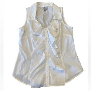 Worthington White Ruffle Botton Down Blouse Size Medium